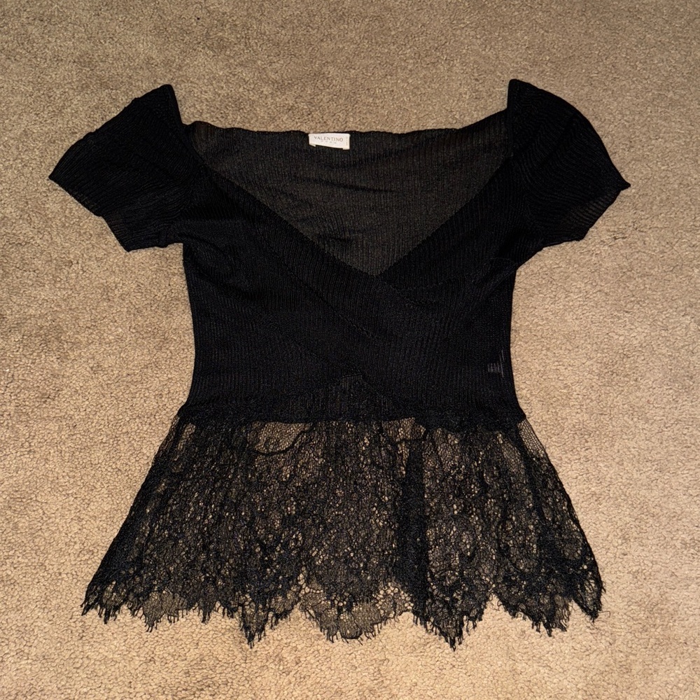 Valentino Black Lace Short Sleeve Top